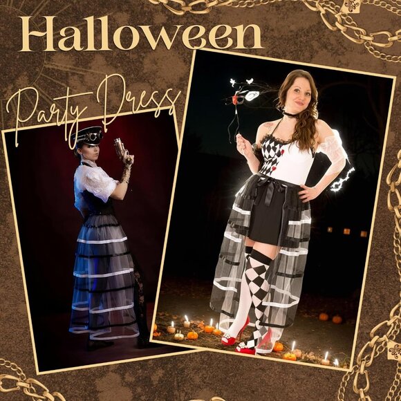 Steampunk Victorian Lace Tutu Skirt Women's Costume Black White Maxi - Picture 6 of 7